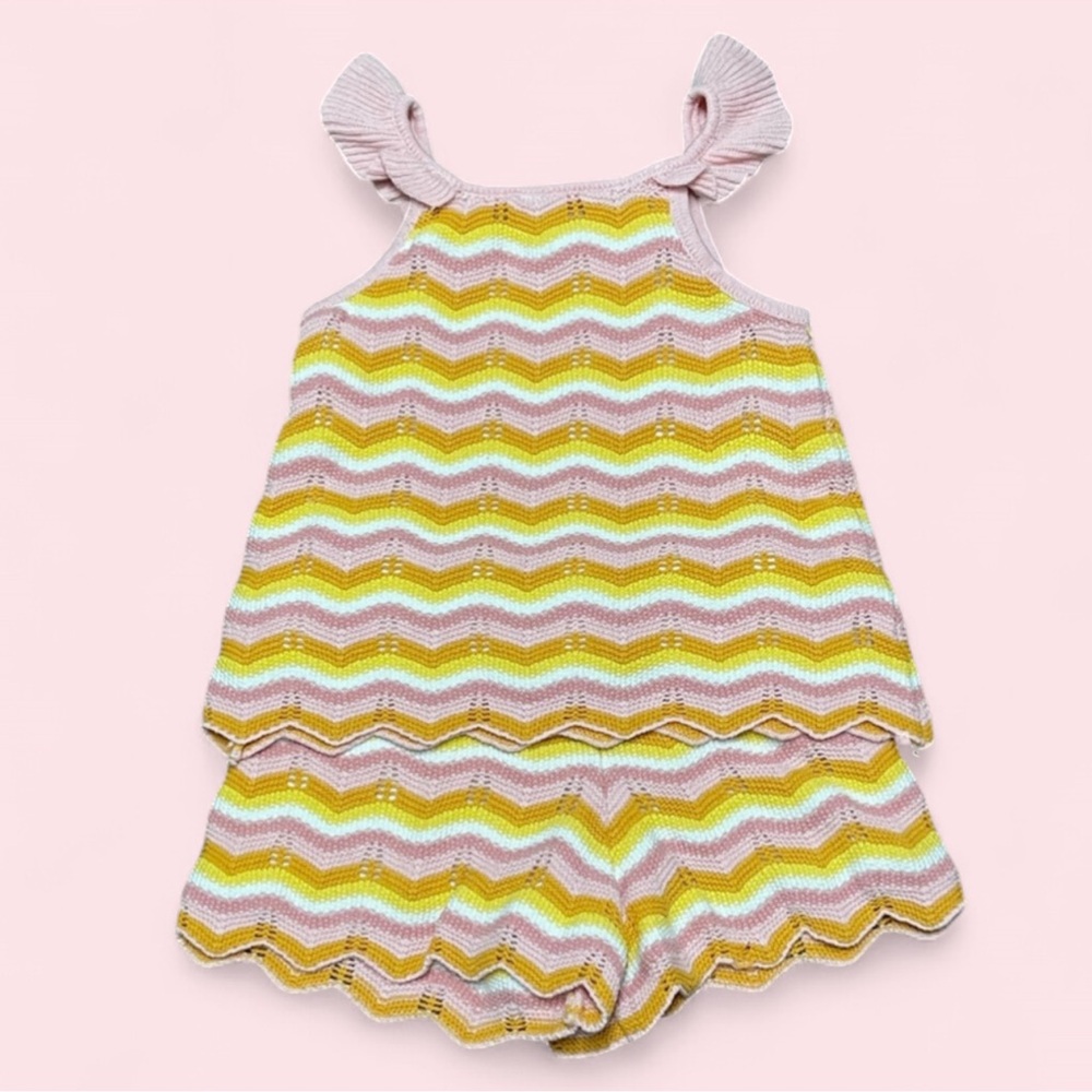 Haute Hippie Kids Crochet Summer Set‎ Girls 6/7 Boho Pink Orange Tank & Shorts